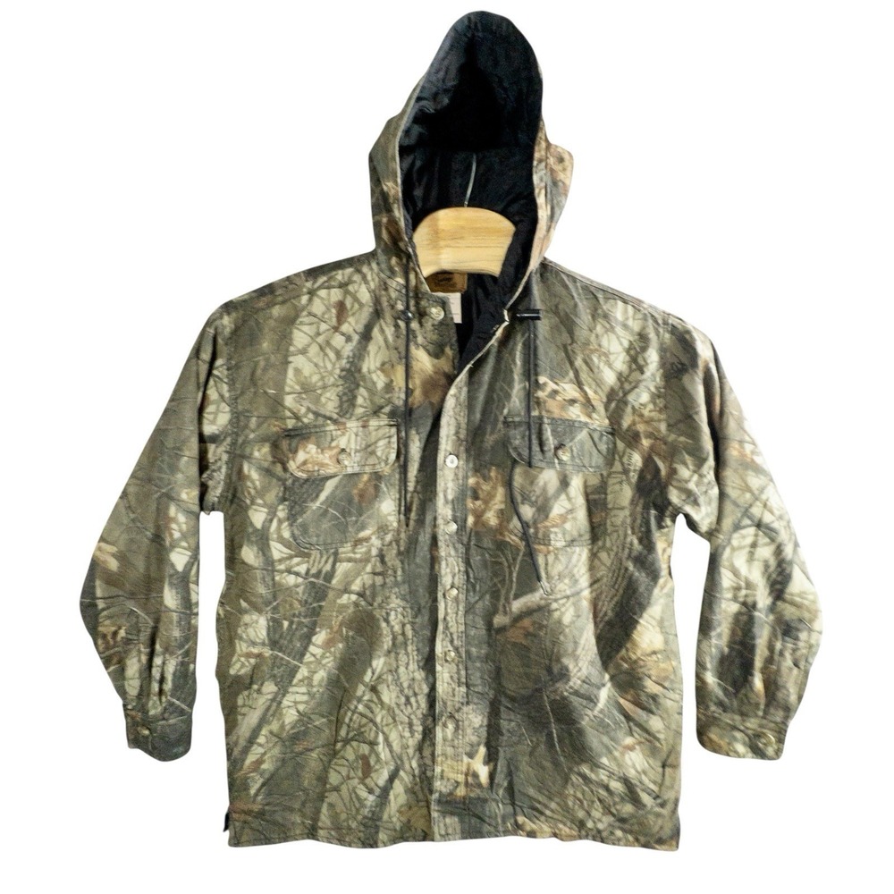 Duxbak‎ Camo Puffer Hooded Hunting Jacket Mens Medium Real Tree Hardwood